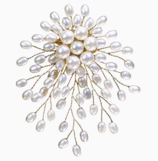 [MonoGleam] Pearl Blossom Floral Brooch - Elegant Sterling Silver Design