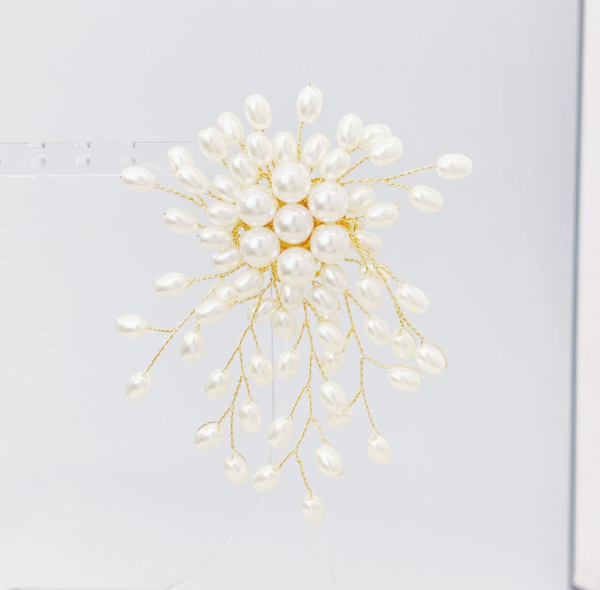 [MonoGleam] Pearl Blossom Floral Brooch - Elegant Sterling Silver Design