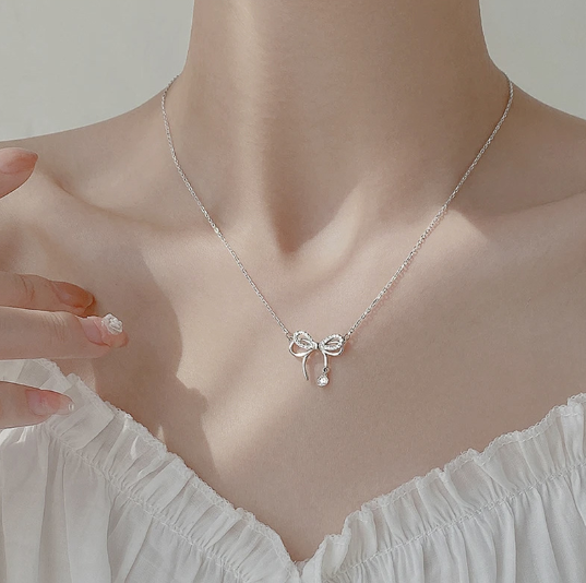 [MonoGleam]S925 Silver Ribbon Necklaces – Timeless Elegance - BestSeller Edition